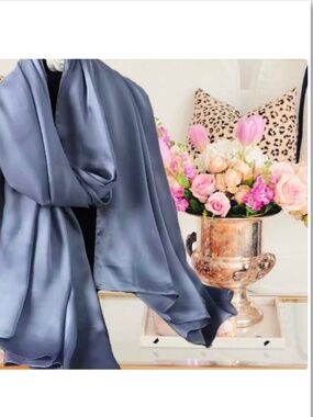 100% SILK SATIN Steel Blue Large Shawl Scarf Evening Wrap Cover Up Wedding Gift